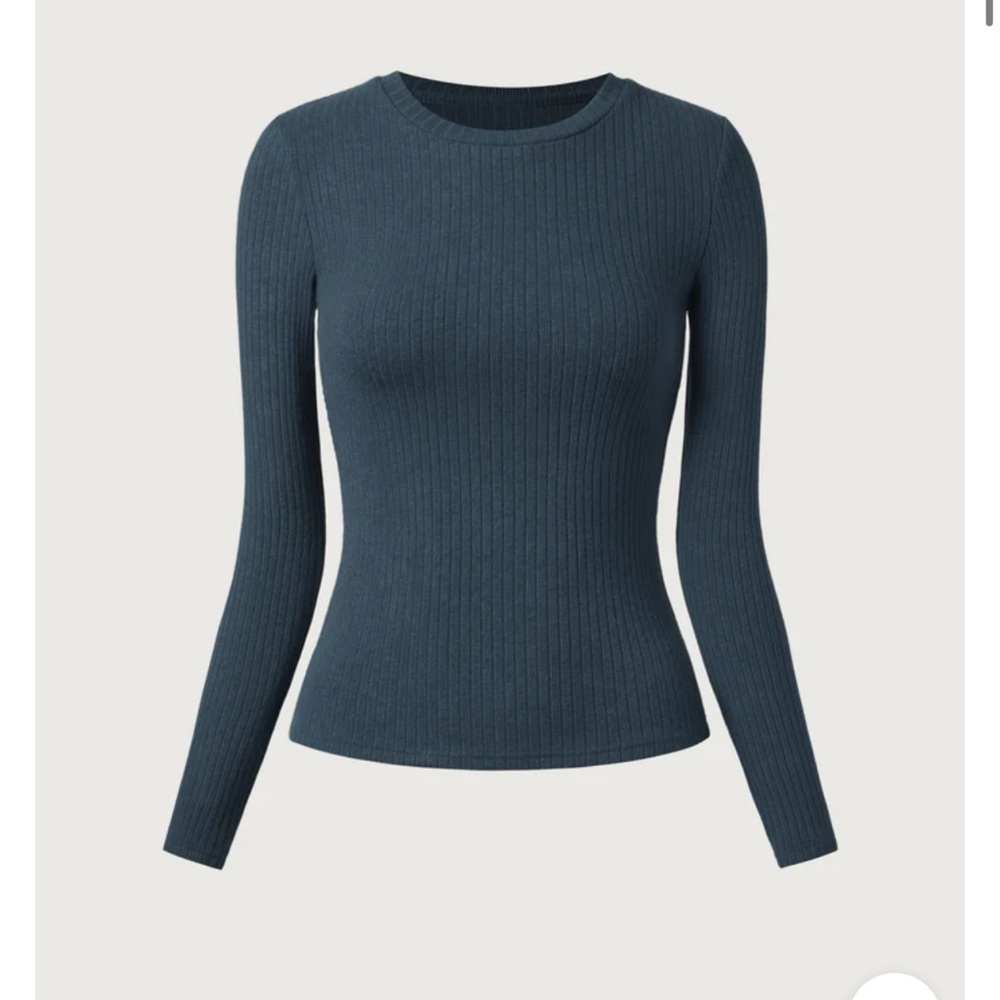 OGL Ribbed Long-Sleeve Crewneck Top in Deep Teal